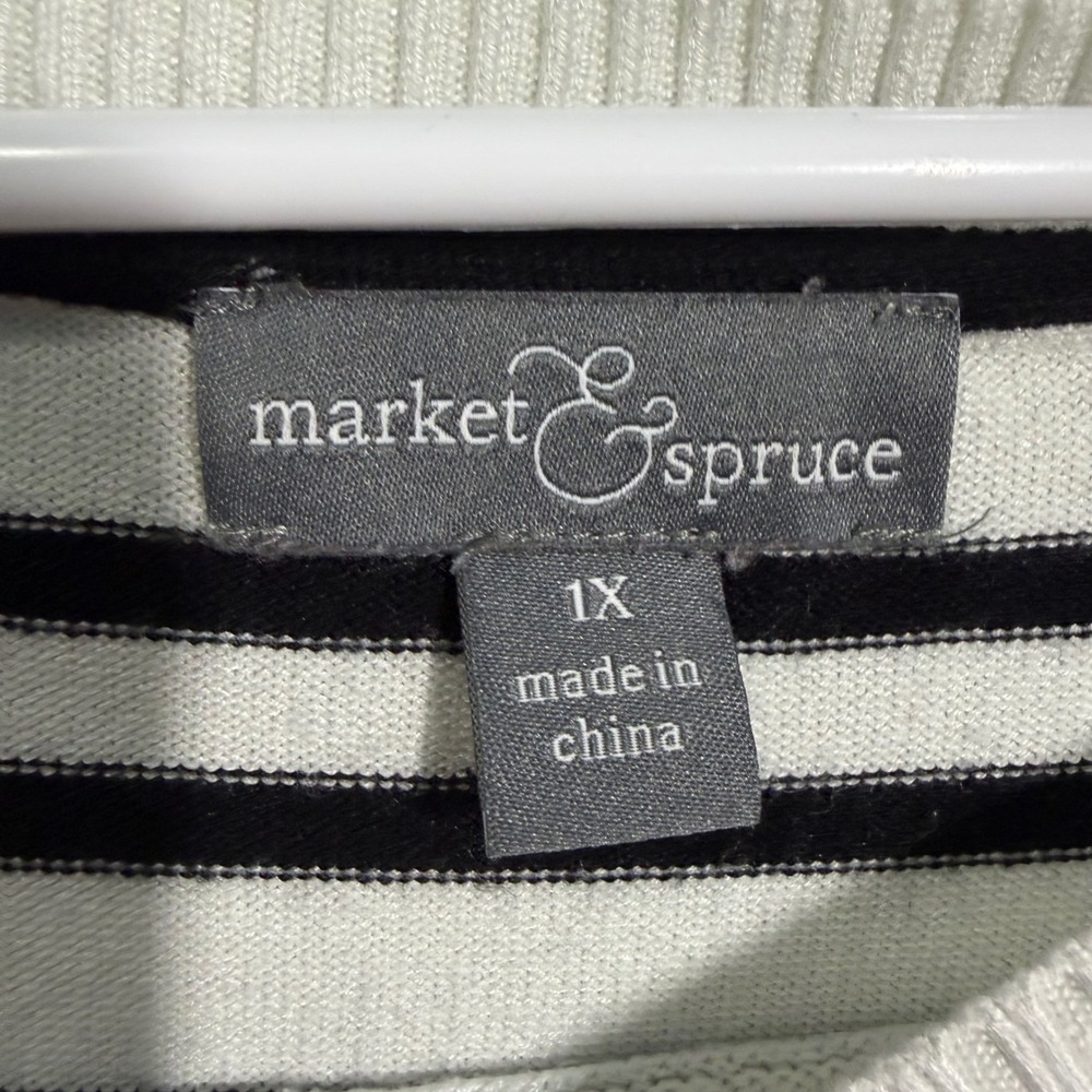 Market & Spruce Striped Sweater 1X White Black Elbow‎ Patches - Picture 3 of 3